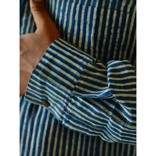 Sanganeri . Cotton Shirt ~ Blue line