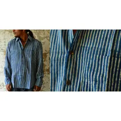 Sanganeri . Cotton Shirt ~ Blue line