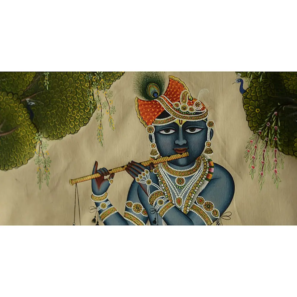 Unique style painting | Krishna with cows 
