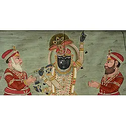 Pichwai Painting ~ Shri Krishna with Indra ( 41 X 56 inch ) Pichwai Painting ~ Shri Krishna with Indra ( 41 X 56 inch )