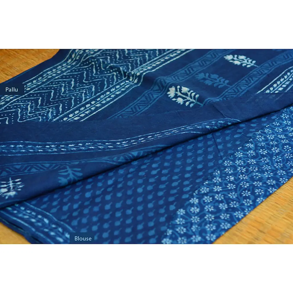 Syaama ~ Indigo Dabu printed . Cotton Saree ~ 10