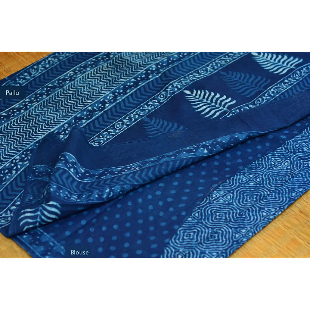 Syaama ~ Indigo Dabu printed . Cotton Saree ~ 4