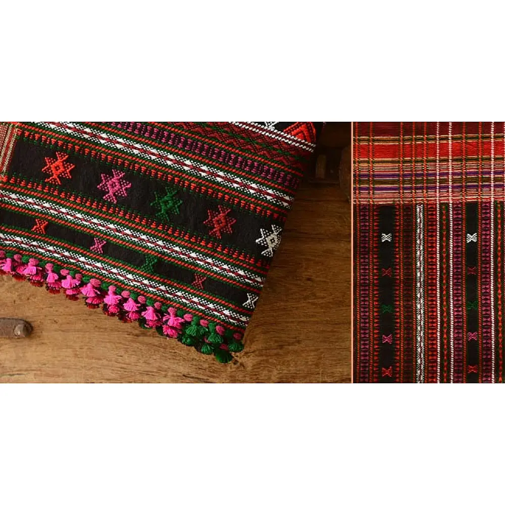 Handwoven woollen Shawl (Black), Kutch