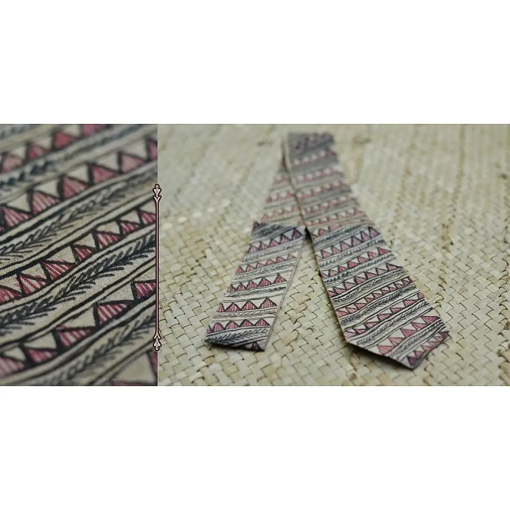 madhubani tussar silk tie hand painted traditional mithila folk art fish geometric border motif formal necktie gaatha