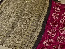 मृणालिनी ☘ Gajji Silk ☘ Ajrakh Bandhani Saree ~ 13