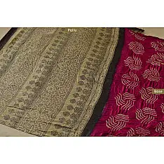 मृणालिनी ☘ Gajji Silk ☘ Ajrakh Bandhani Saree ~ 13