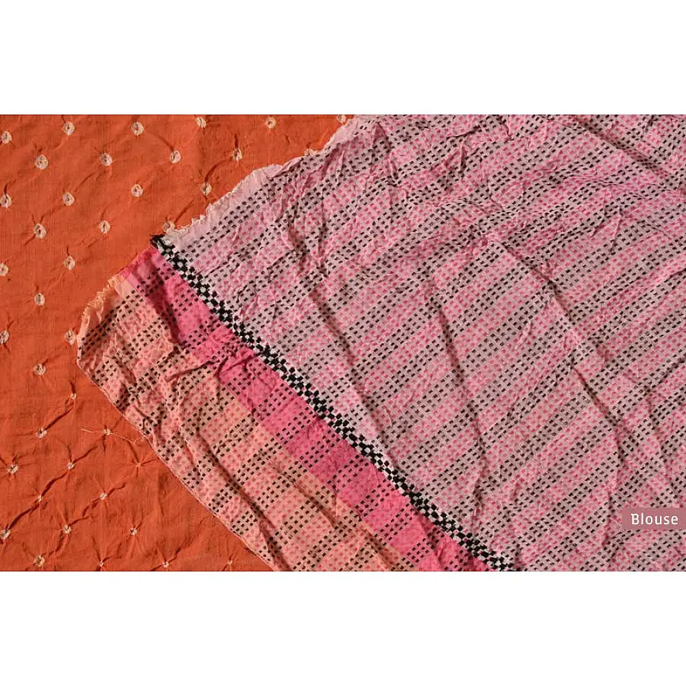 सिन्धु ✛ Handwoven . Cotton Bandhani Saree ✛ 10