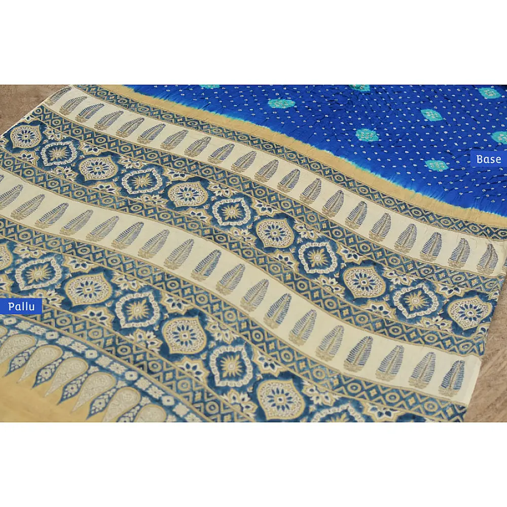 शिशिर ❀ Gajji Silk Ajrakh Bandhani Saree ❀ C