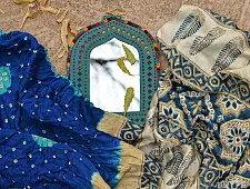 शिशिर ❀ Gajji Silk Ajrakh Bandhani Saree ❀ C