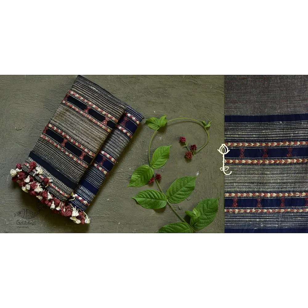 Handwoven Cotton & tussar silk bhujodi weaving stoles from kutch