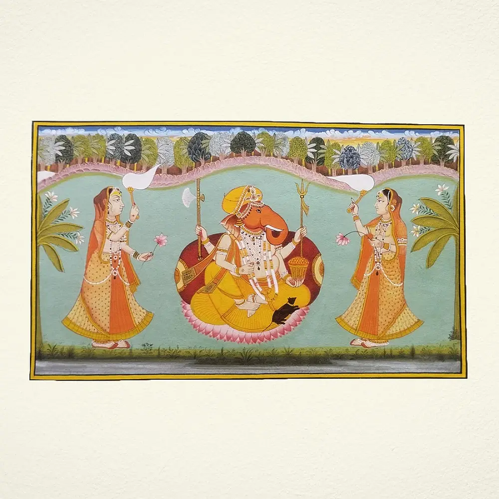 shop Miniature Painting - Ganesha With Riddhi Siddhi