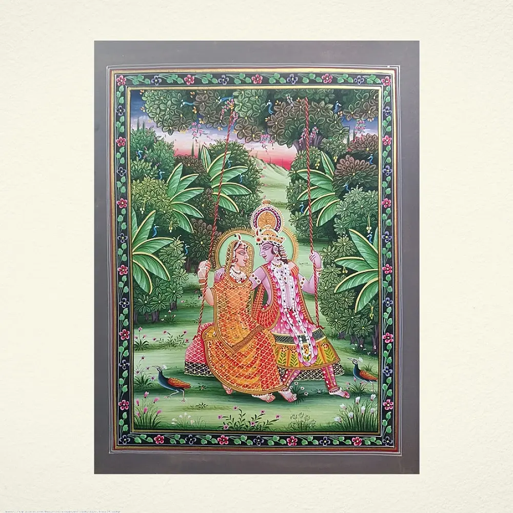 shop Miniature Painting - Radhe Krishna on Swing