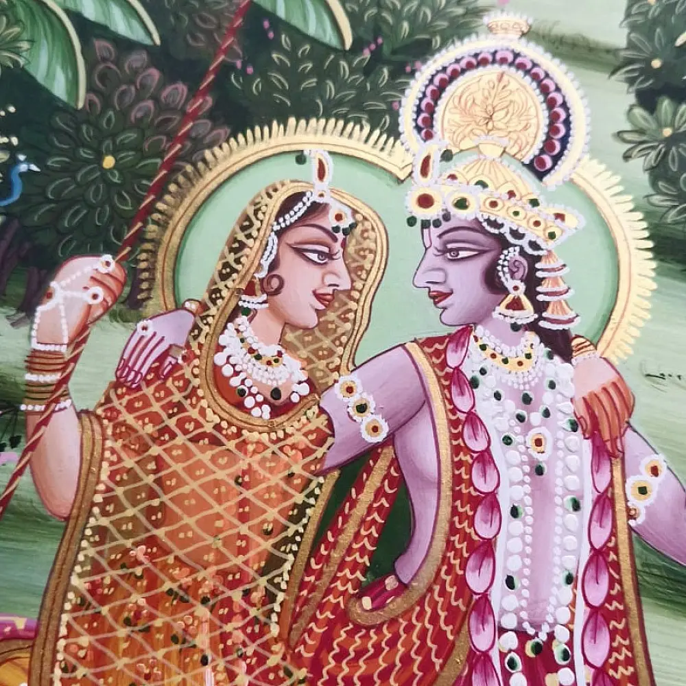 shop Miniature Painting - Radhe Krishna on Swing