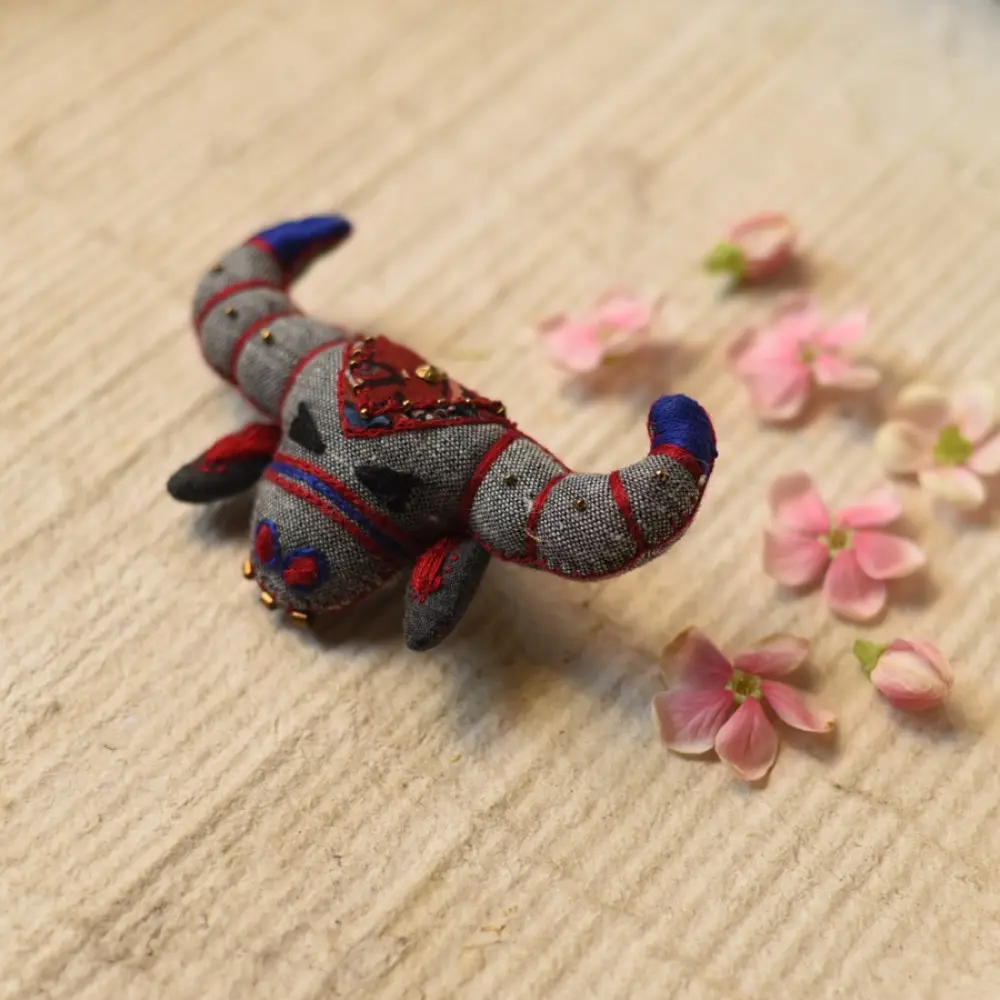 handcrafted bos taurus the bull fabric brooch pin with kantha embroidery and bead embellishments creative wearable art lapel badge gaatha