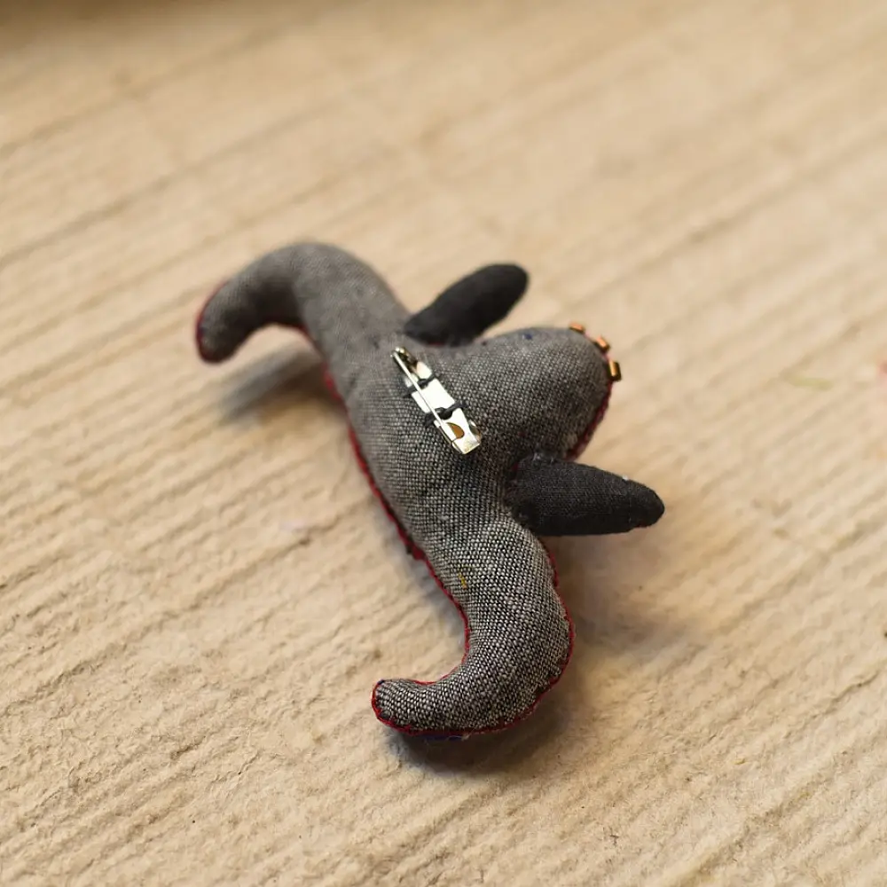 handcrafted bos taurus the bull fabric brooch pin with kantha embroidery and bead embellishments creative wearable art lapel badge gaatha