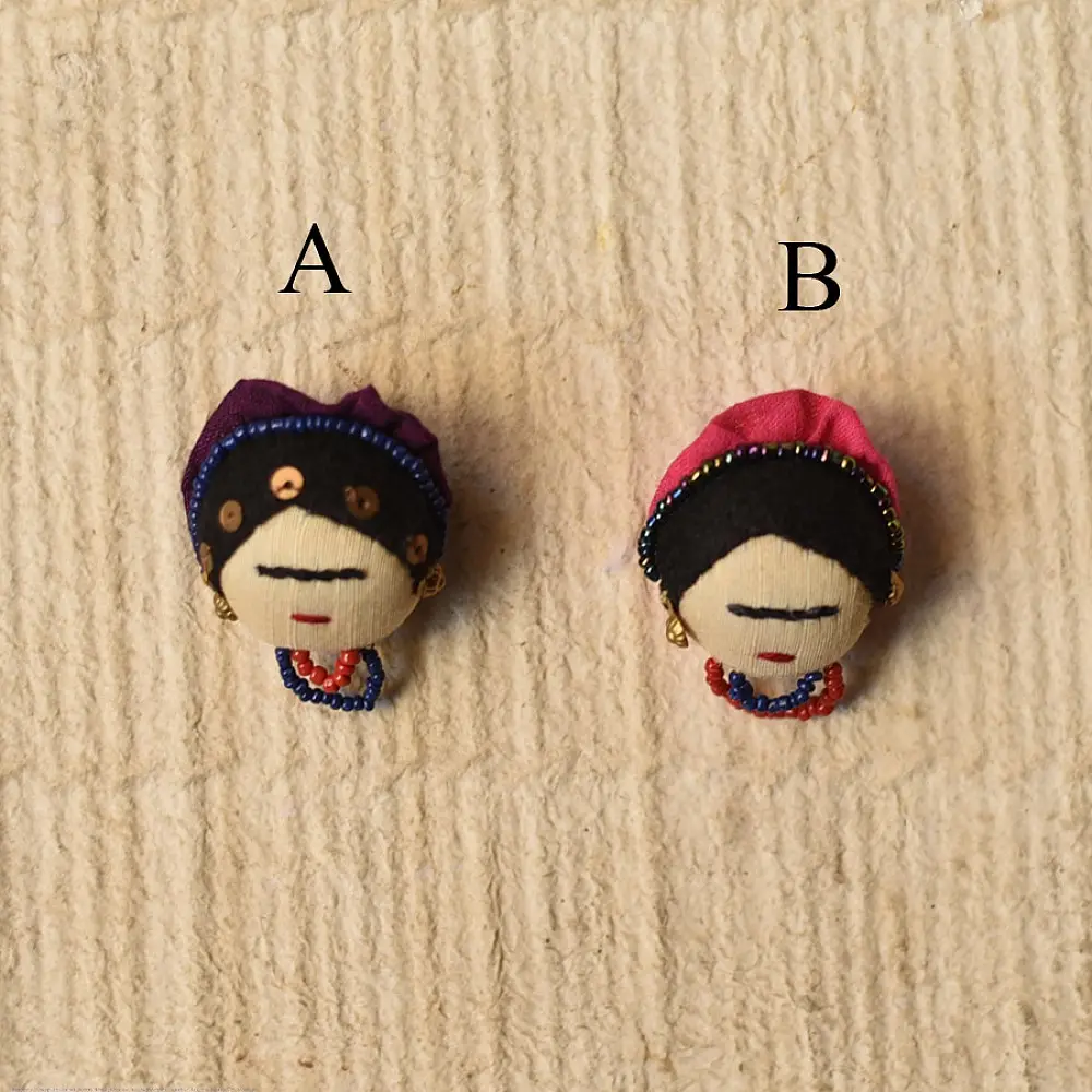 mini frida kahlo portrait hand embroidered fabric brooch pin with floral hair crown creative wearable art lapel badge gaatha