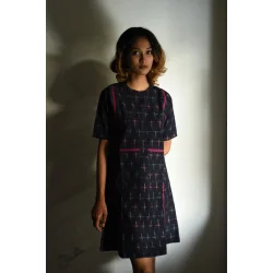 Ikat Handloom Cotton Designer Dress - Black