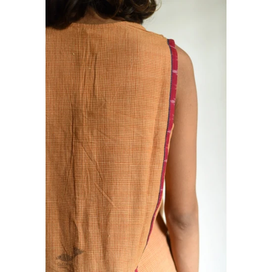 shop Handloom Cotton Ikat Designer  DressHandloom Cotton Designer Checks Brown Dress