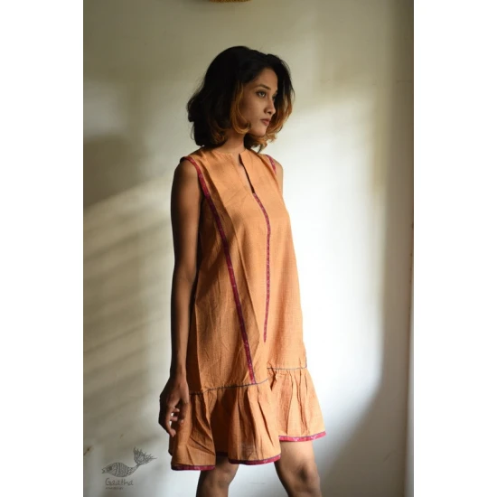 shop Handloom Cotton Ikat Designer  DressHandloom Cotton Designer Checks Brown Dress