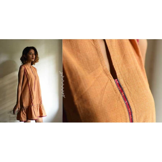 shop Handloom Cotton Ikat Designer  DressHandloom Cotton Designer Checks Brown Dress