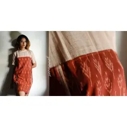 Ikat Handloom Cotton Designer Dress - Brown