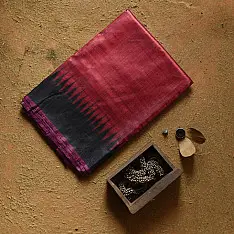 Kamakshi | Pure Tussar Silk Maroom Saree With Black Border