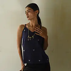 Itr . Handloom Jamdani cotton Top | Blue