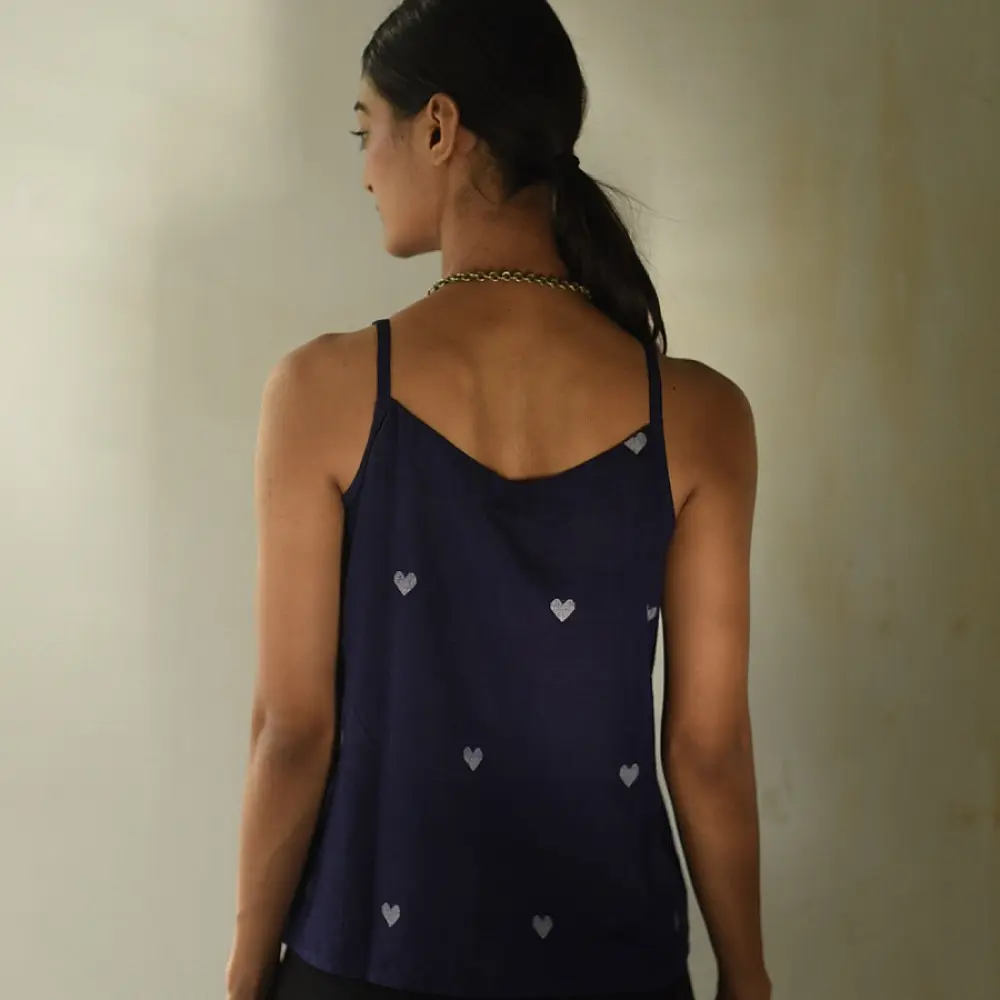 buy Handloom Jamdani Sleeveless Blue Top 