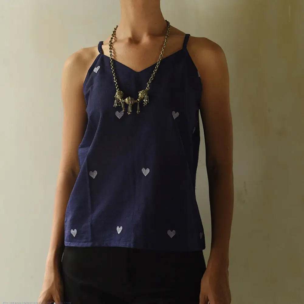 buy Handloom Jamdani Sleeveless Blue Top 