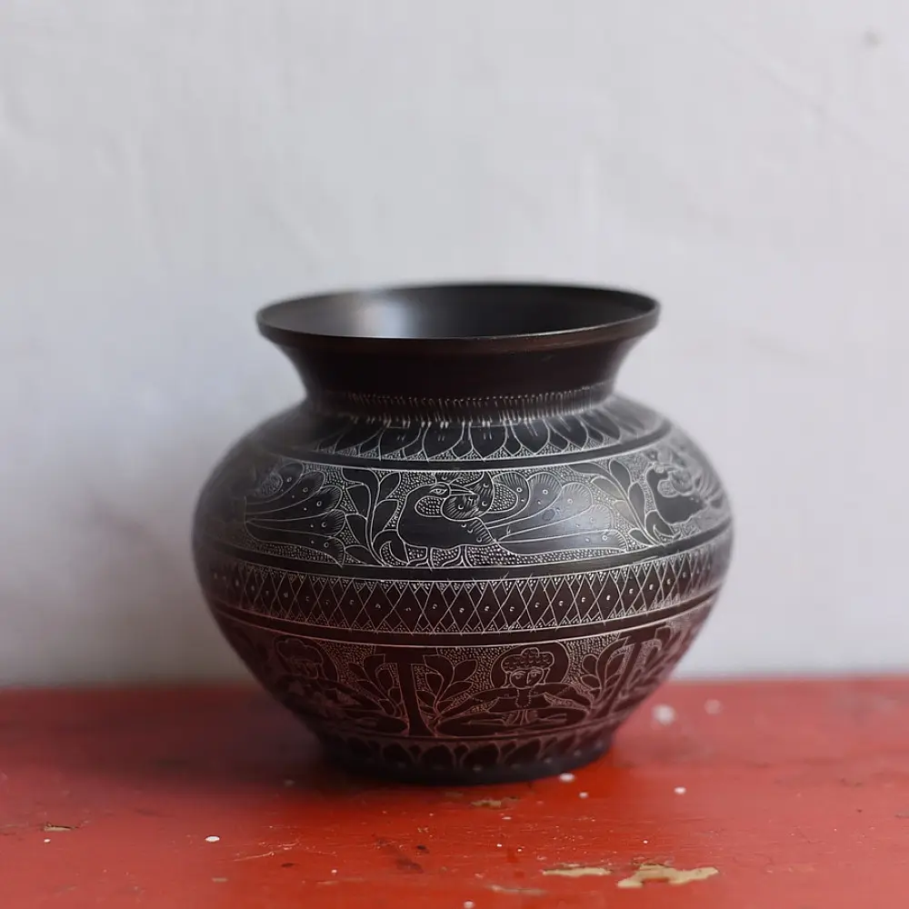 Brass Lota with Hand Carvings 