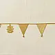 handmade brass triangle design toran door hanging featuring pennant shaped brass flags linked on a brass chain with central floral pendant drop   