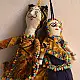 handcrafted traditional kutchi cloth dolls in deep blue and gold ethnic outfits with mirror work embroidery