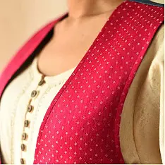 Mashru & Denim Jacket | Reversible - Rani Pink