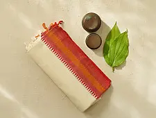 Sadaa . सदा ✡ Begampuri Handloom Pure Cotton Saree - Off White with Red Border