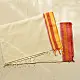 handloom begampuri pure cotton saree in cream off white with red and yellow woven temple borders and tassel fringe   