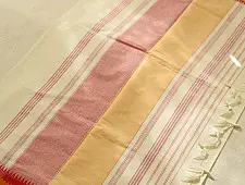 Sadaa . सदा ✡ Begampuri Handloom Pure Cotton Saree - Off White with Red Border