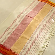 Sadaa . सदा ✡ Begampuri Handloom Pure Cotton Saree - Off White with Red Border