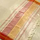 handloom begampuri pure cotton saree in cream off white with red and yellow woven temple borders and tassel fringe   