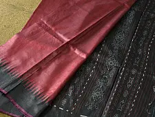 Kamakshi | Pure Tussar Silk Maroom Saree With Black Border
