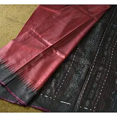 Kamakshi | Pure Tussar Silk Maroom Saree With Black Border