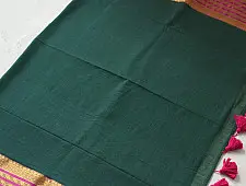 कमला | Handloom Cotton Saree | Zari Border . Forest Green