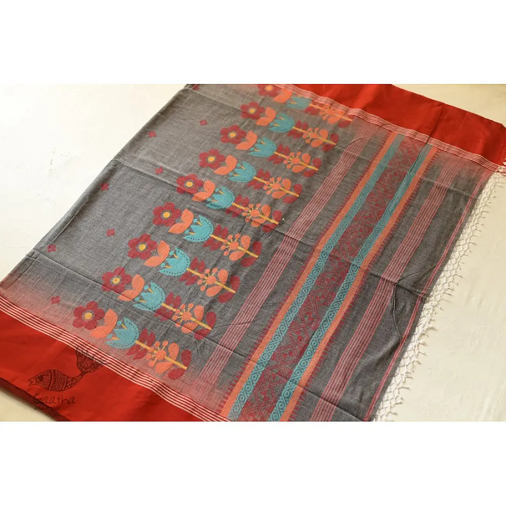 shop handloom pure cotton Grey Saree