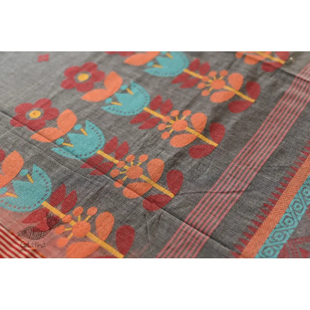 shop handloom pure cotton Grey Saree