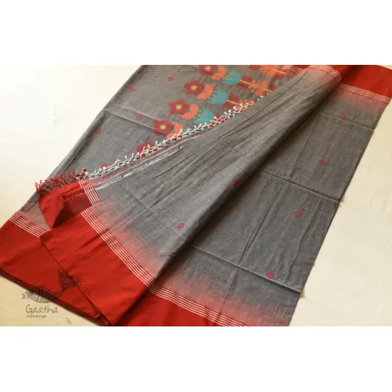 shop handloom pure cotton Grey Saree