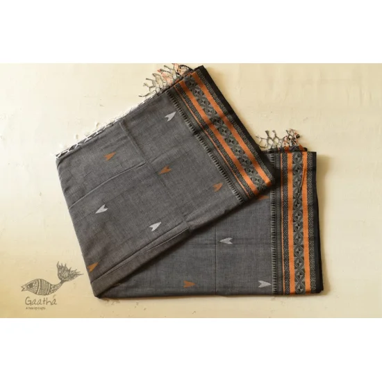 shop Handloom Cotton Grey Saree With Woven Border