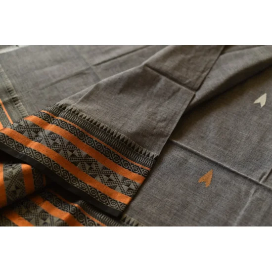 shop Handloom Cotton Grey Saree With Woven Border