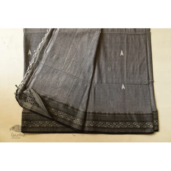 shop Handloom Cotton Grey Saree With Woven Border