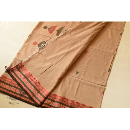 shop handloom pure cotton Almond Brown saree