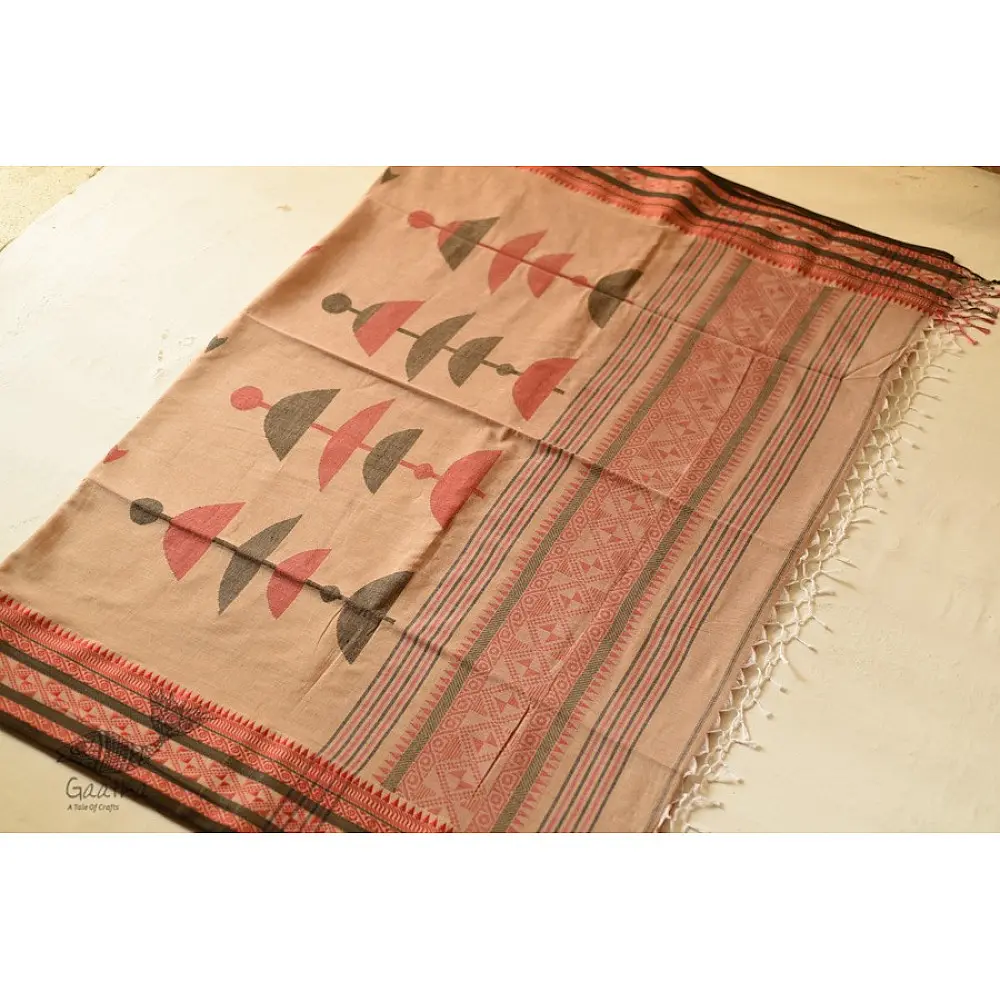 shop handloom pure cotton Almond Brown saree