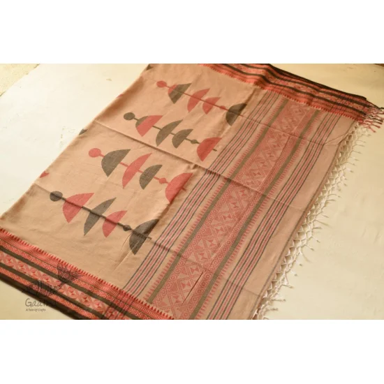 shop handloom pure cotton Almond Brown saree